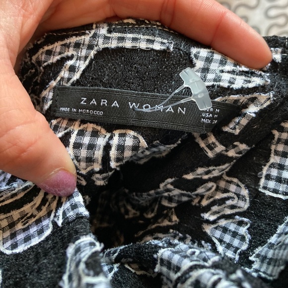 Zara Black Floral One Shoulder Ruffle Top Sz M - Picture 6 of 7